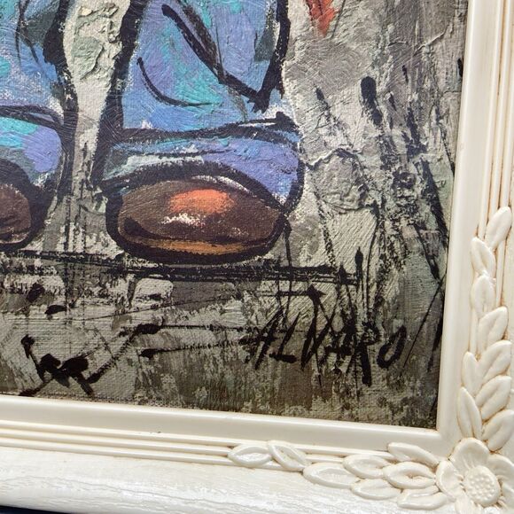 Vintage Alvaro Big Eye Sad Boy Art Print Framed 9.5x21.5 Wall Decor Mid Century - Picture 3 of 8